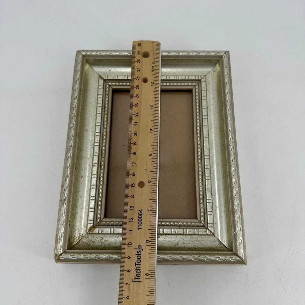 Champagne Silver Ornate Beaded 4x6 Tabletop Picture Frame Vintage Style Decor